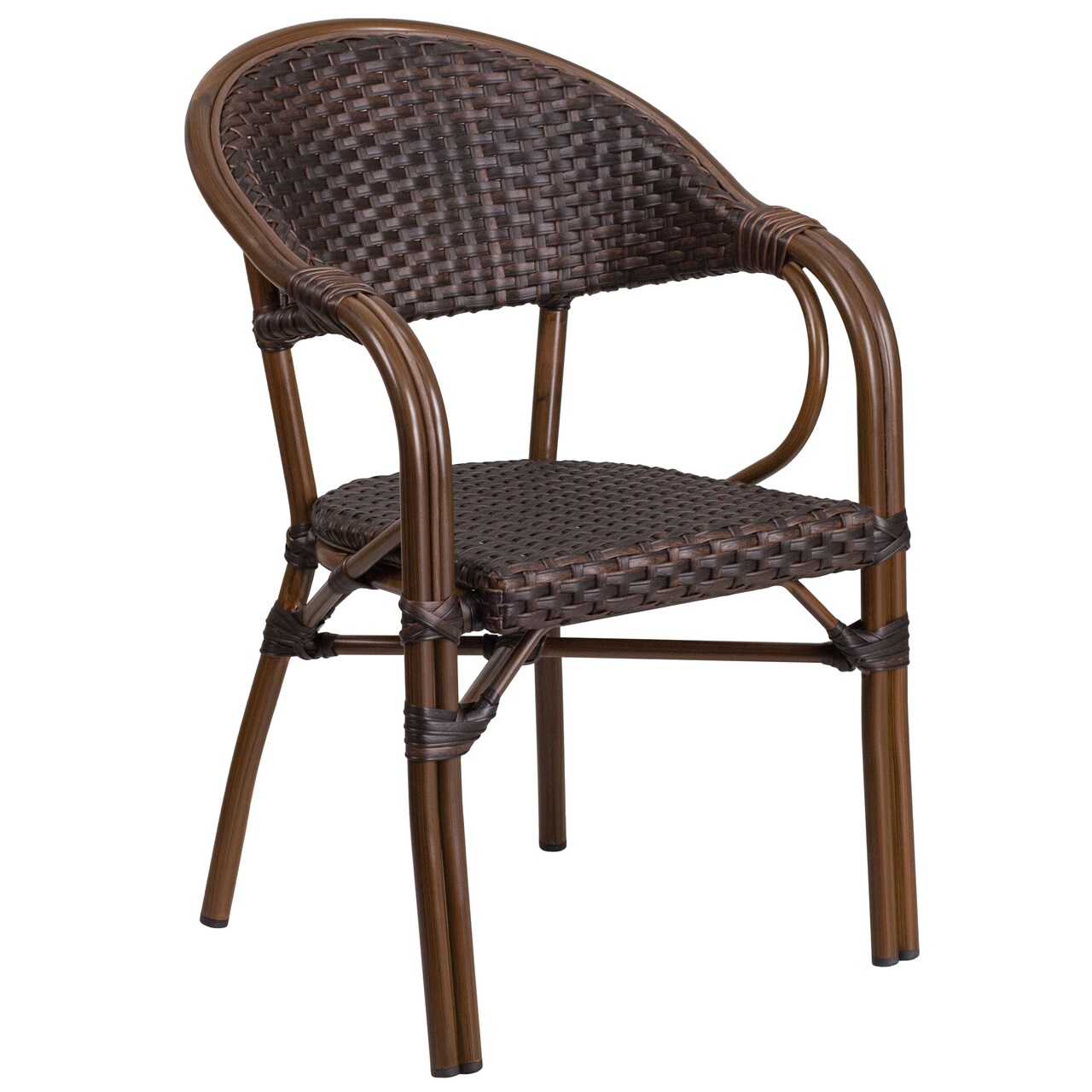 Merrick Lane Kailua Wicker Rattan Patio Chair With Curved Back And Aluminum Bamboo Frame